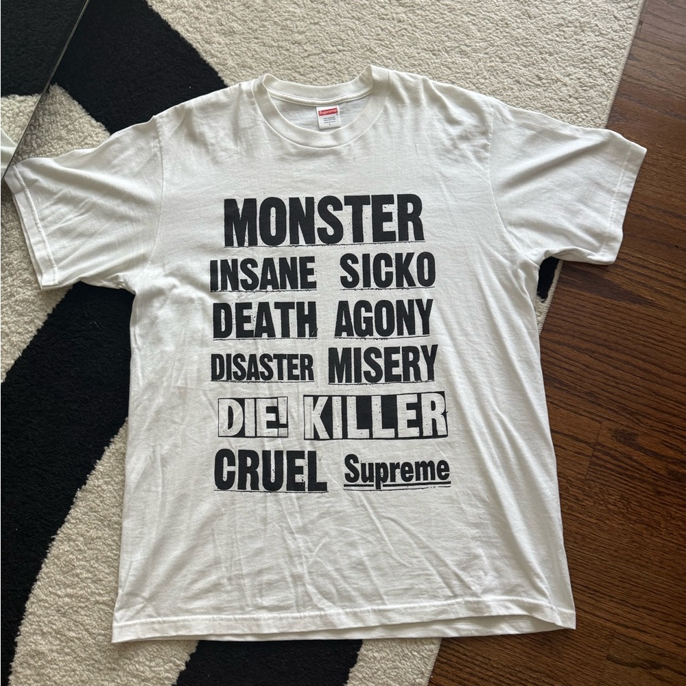 Supreme White Graphic Tee with Bold Text